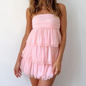 Birthday Girl Pink Mini Party Dress Strapless Pink Tiered Sz 2